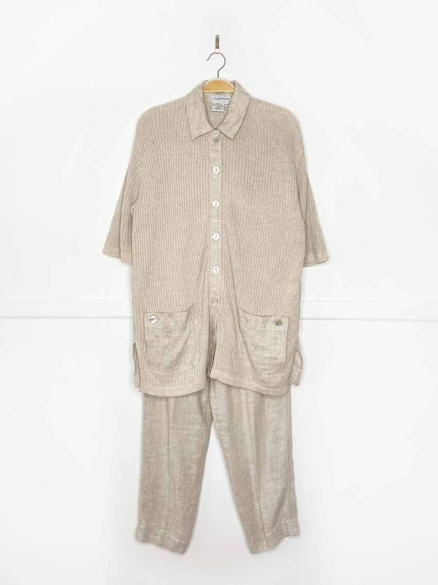 x2 atelier lyse spenard 100% linen knit woven shirt + pants set - good market thrift store