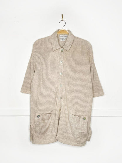 x2 atelier lyse spenard 100% linen knit woven shirt + pants set - good market thrift store