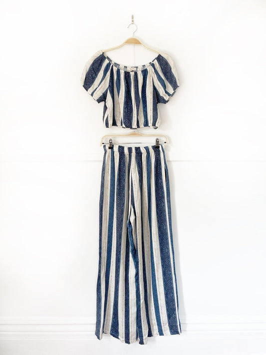 x2 ballambia linen-blend stripe wide leg crop top set | made in italy - good market thrift store