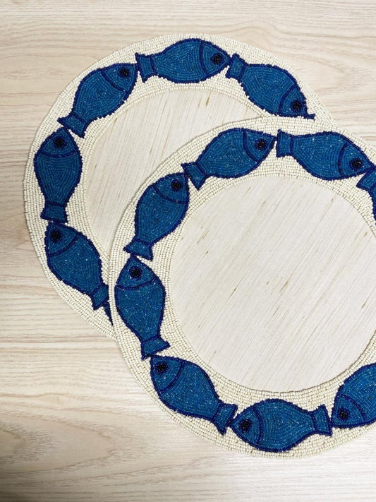 x2 beaded fish summer plate mats - good market thrift store
