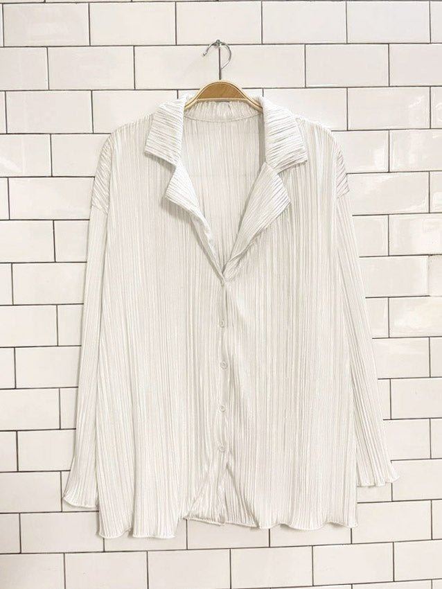 x2 flowy relaxed fit crinkle shirt and wide leg pant set - good market thrift store