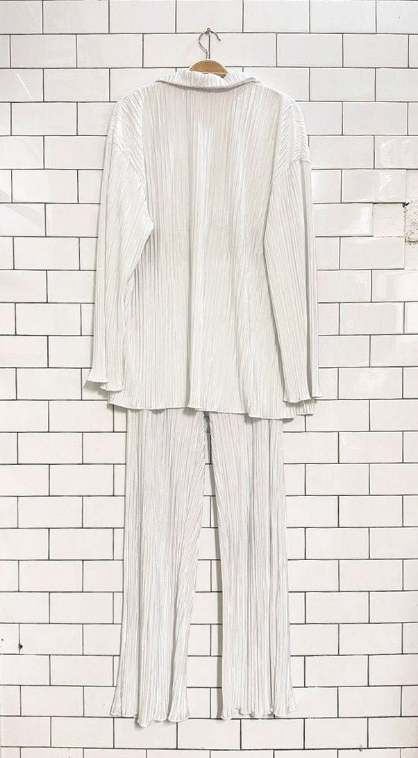 x2 flowy relaxed fit crinkle shirt and wide leg pant set - good market thrift store