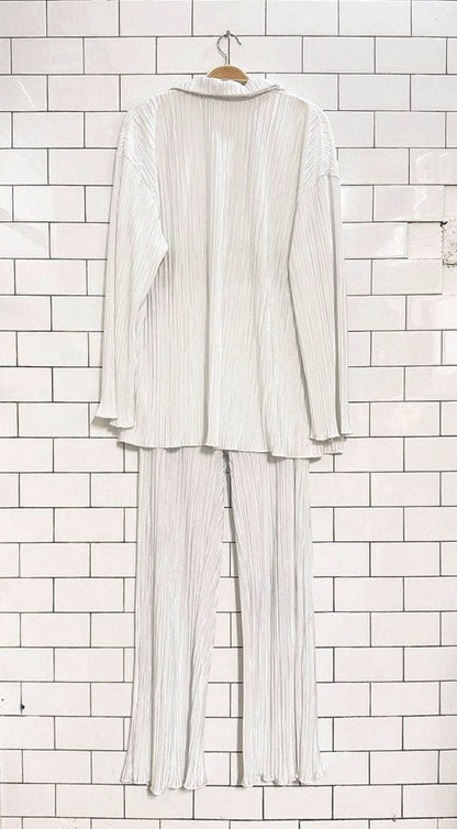 x2 flowy relaxed fit crinkle shirt and wide leg pant set - good market thrift store