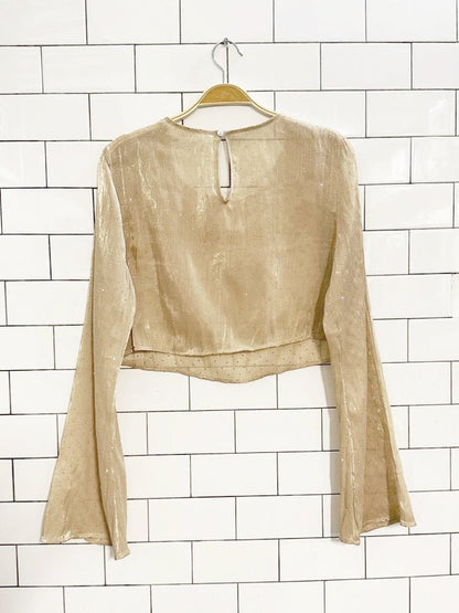 x2 mable shimmery sheer rhinestone top + pleated trouser NYE set - good market thrift store