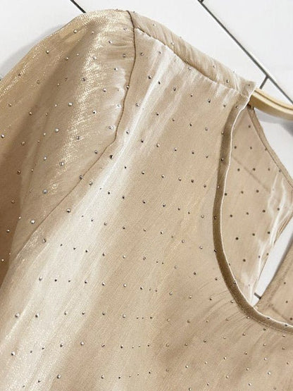 x2 mable shimmery sheer rhinestone top + pleated trouser NYE set - good market thrift store