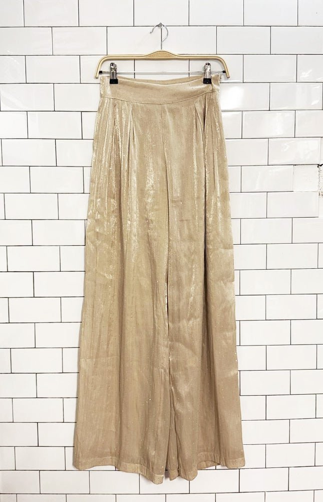 x2 mable shimmery sheer rhinestone top + pleated trouser NYE set - good market thrift store