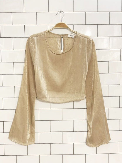 x2 mable shimmery sheer rhinestone top + pleated trouser NYE set - good market thrift store