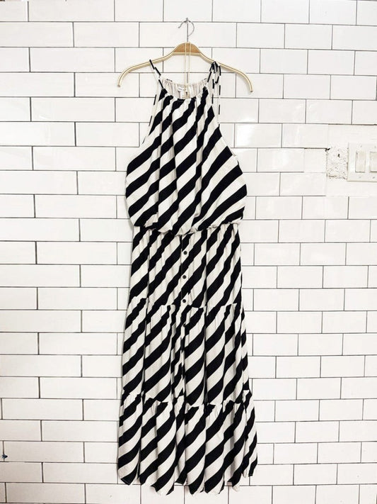 x2 nine west striped halter top + full button tiered midi skirt set - good market thrift store