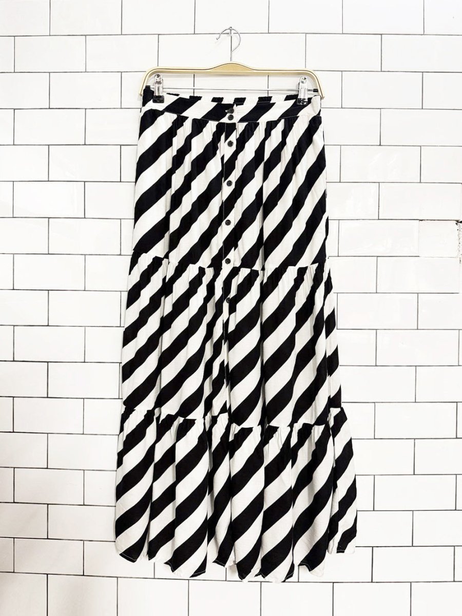 x2 nine west striped halter top + full button tiered midi skirt set - good market thrift store