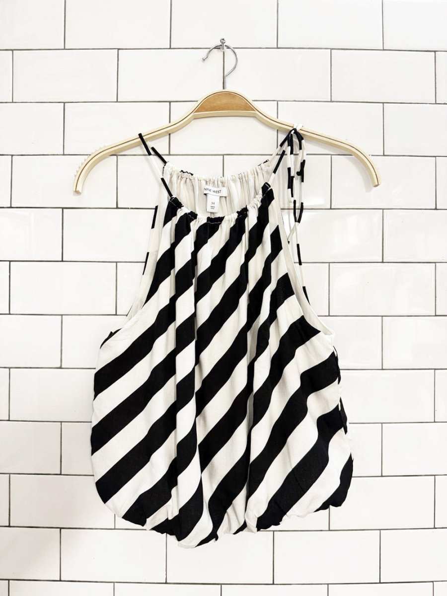 x2 nine west striped halter top + full button tiered midi skirt set - good market thrift store