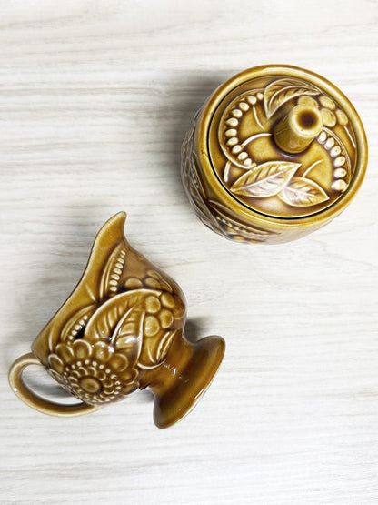 x2 vintage 60s inarco flower pottery sugar and creamer set | made in Japan - good market thrift store