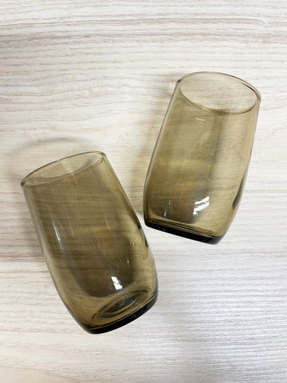 x2 vintage 70s dominion smoke glass tumblers - good market thrift store