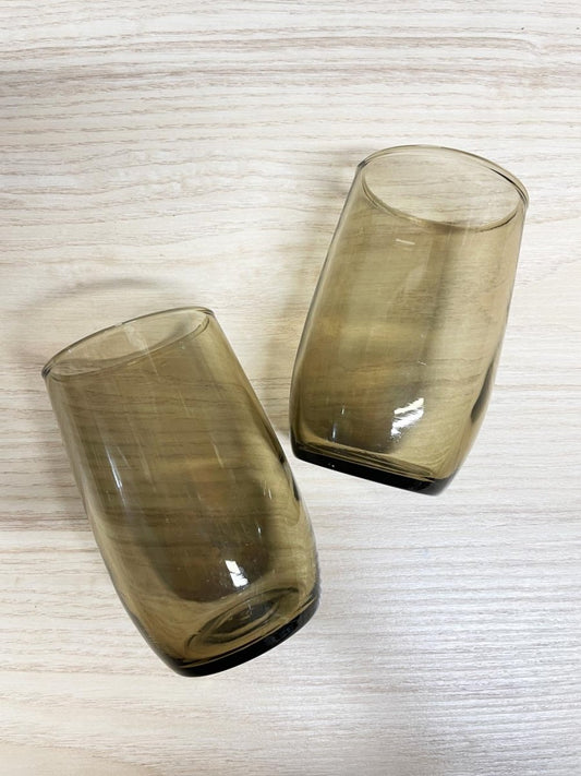 x2 vintage 70s dominion smoke glass tumblers - good market thrift store