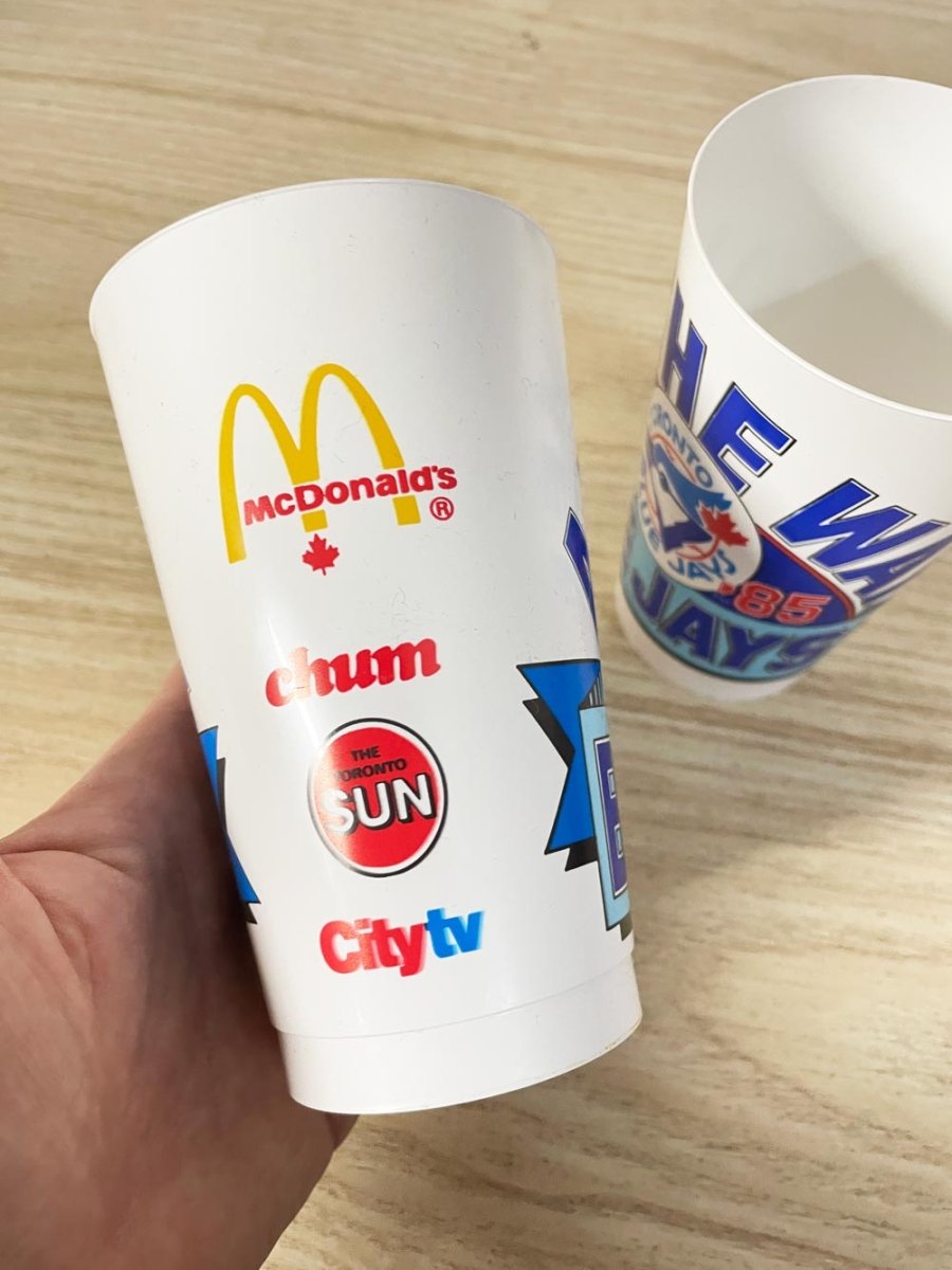 x2 vintage 80's blue jays collectible cups - good market thrift store