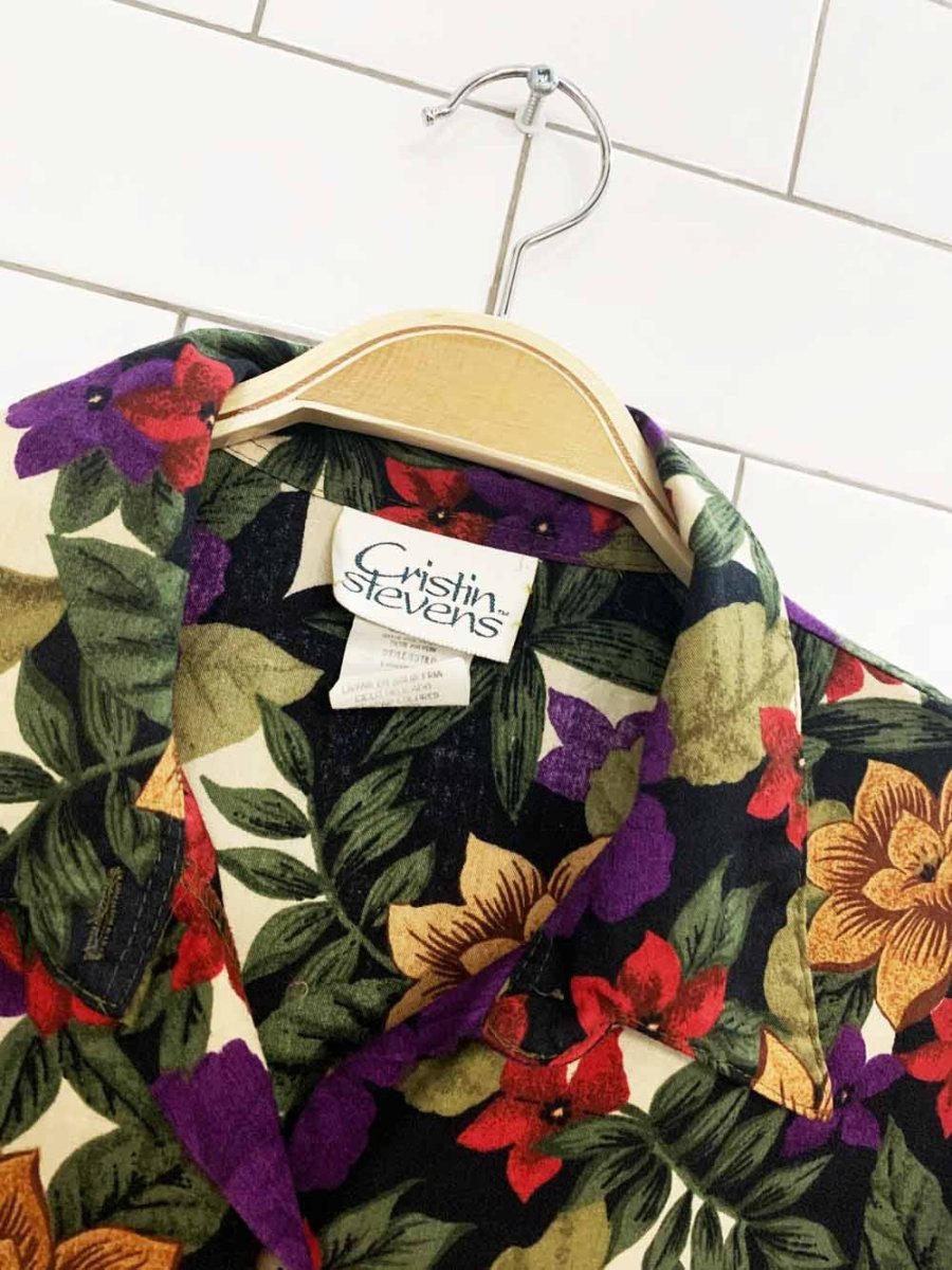 x2 vintage 90s cristin stevens floral shirt + shorts resort wear set - good market thrift store