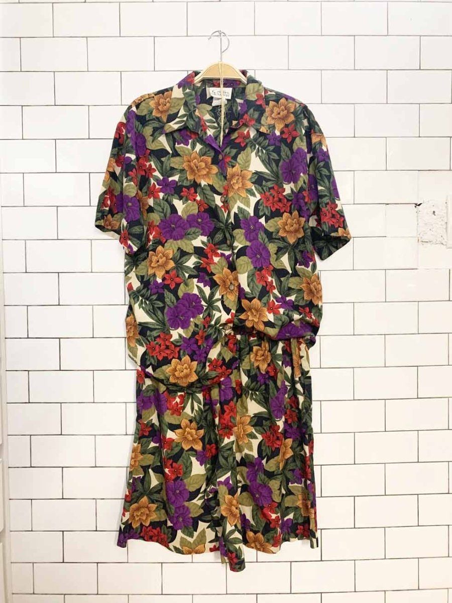 x2 vintage 90s cristin stevens floral shirt + shorts resort wear set - good market thrift store