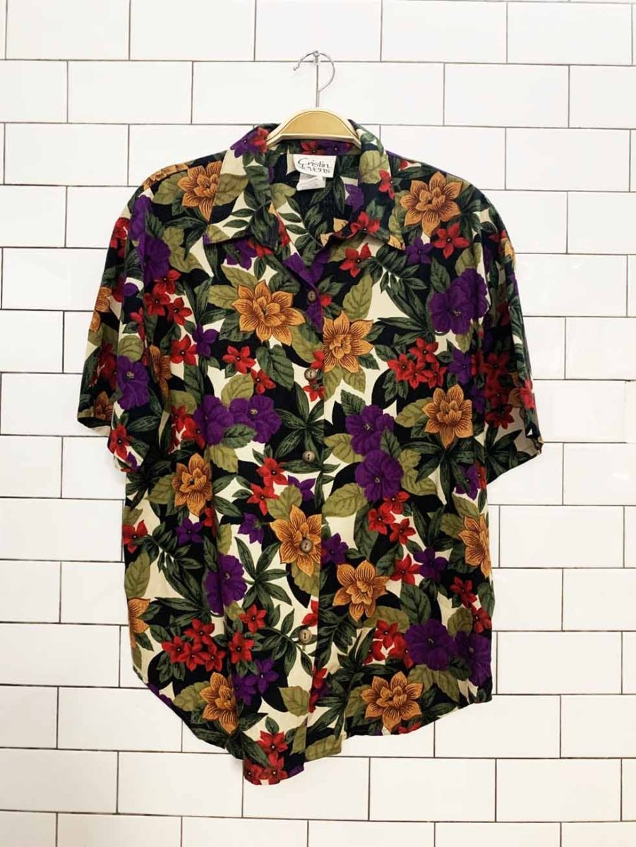x2 vintage 90s cristin stevens floral shirt + shorts resort wear set - good market thrift store