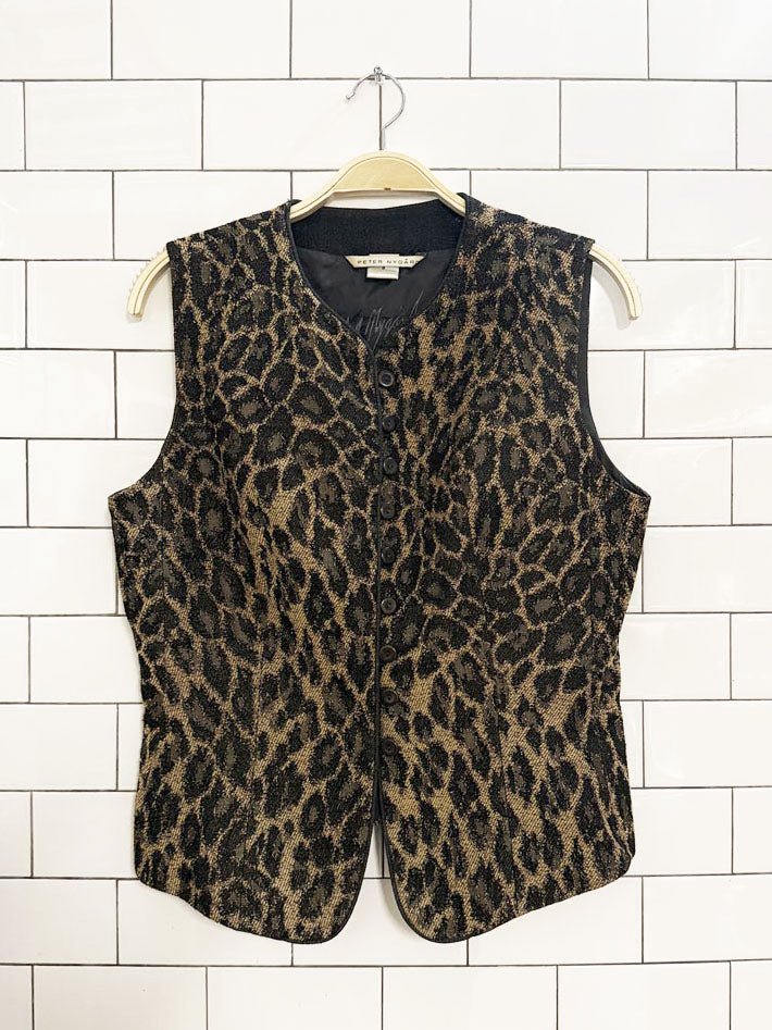 x2 vintage 90s peter nygard wool - blend animal print vest + skirt set | union made in Canada - good market thrift store