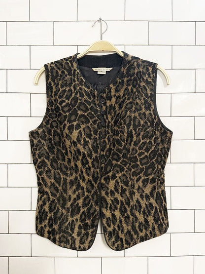 x2 vintage 90s peter nygard wool - blend animal print vest + skirt set | union made in Canada - good market thrift store