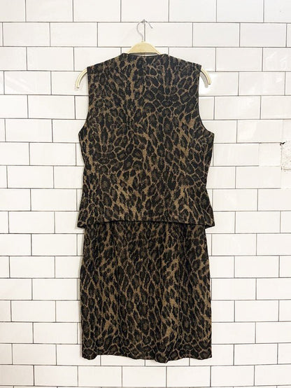 x2 vintage 90s peter nygard wool - blend animal print vest + skirt set | union made in Canada - good market thrift store