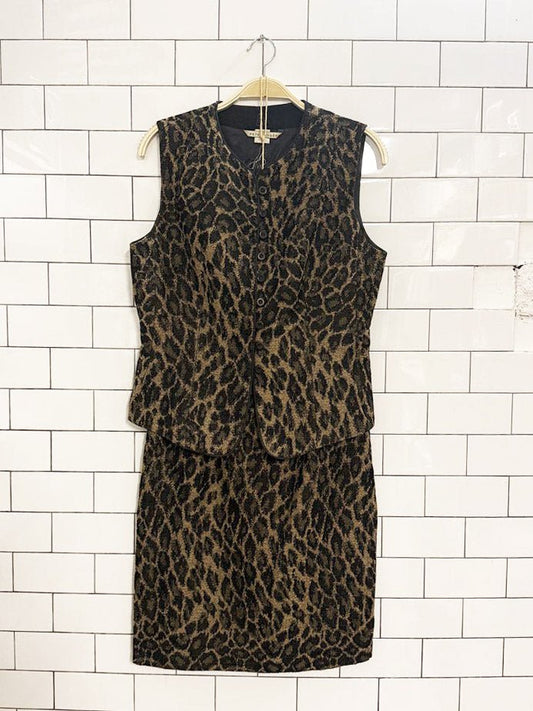 x2 vintage 90s peter nygard wool - blend animal print vest + skirt set | union made in Canada - good market thrift store