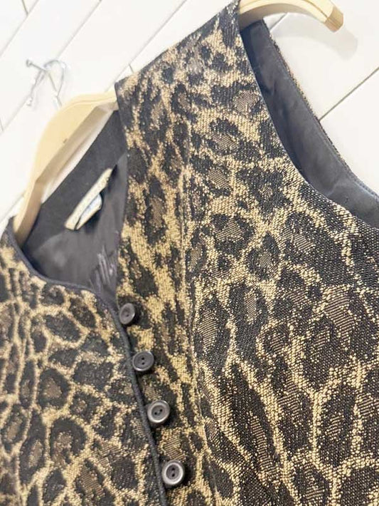 x2 vintage 90s peter nygard wool - blend animal print vest + skirt set | union made in Canada - good market thrift store