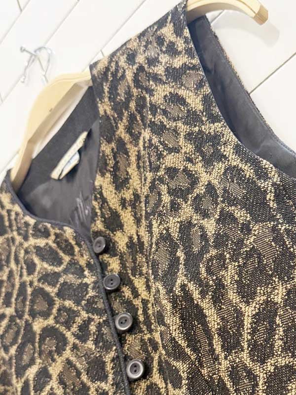 x2 vintage 90s peter nygard wool - blend animal print vest + skirt set | union made in Canada - good market thrift store