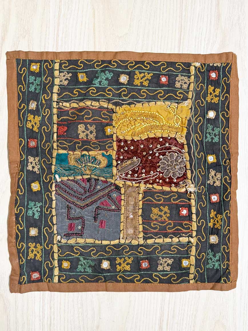 x2 vintage boho patchwork embroidered pillow cases - good market thrift store