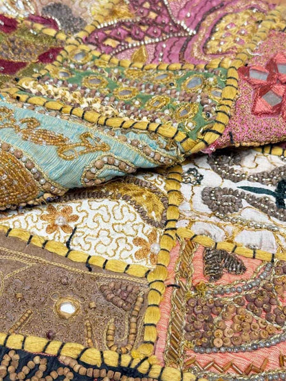 x2 vintage boho patchwork embroidered pillow cases - good market thrift store