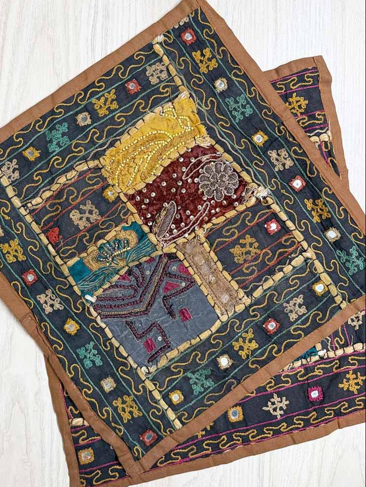 x2 vintage boho patchwork embroidered pillow cases - good market thrift store