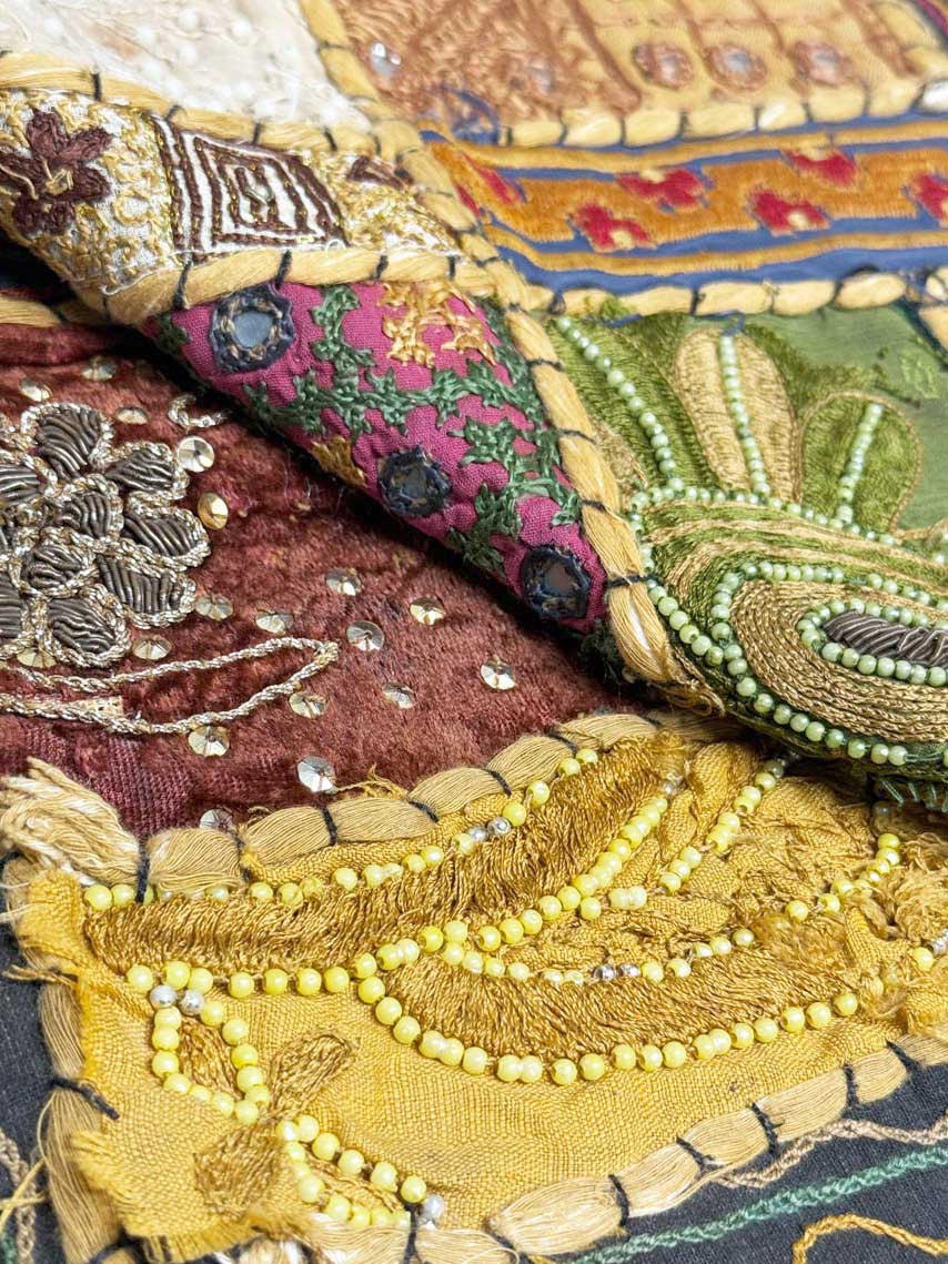 x2 vintage boho patchwork embroidered pillow cases - good market thrift store