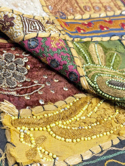 x2 vintage boho patchwork embroidered pillow cases - good market thrift store