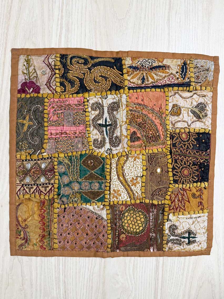 x2 vintage boho patchwork embroidered pillow cases - good market thrift store