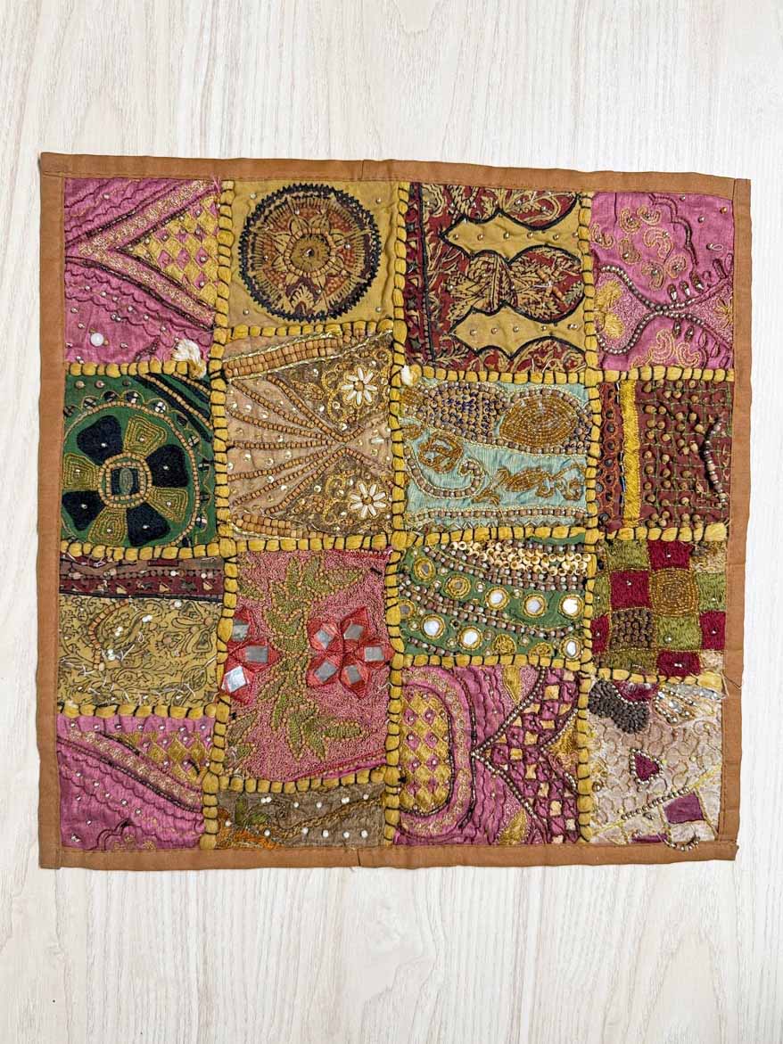 x2 vintage boho patchwork embroidered pillow cases - good market thrift store