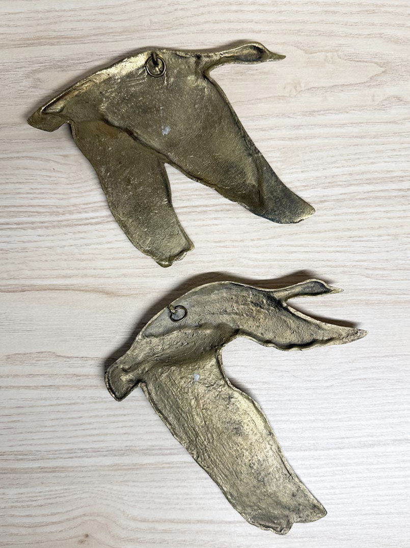 x2 vintage brass flying geese wall decor - good market thrift store