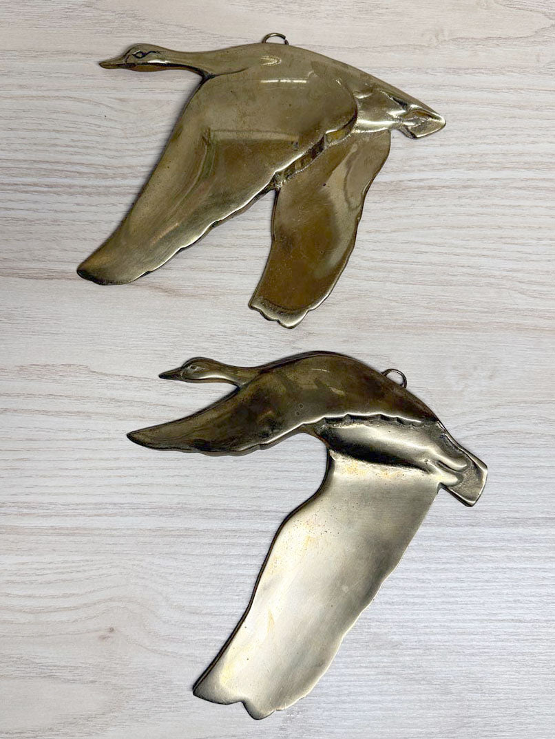x2 vintage brass flying geese wall decor - good market thrift store