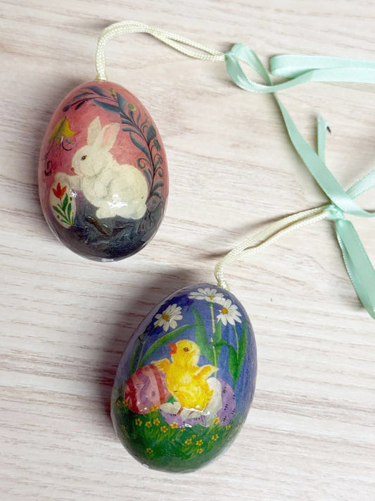 x2 vintage bunny and chick decorative easter eggs - good market thrift store