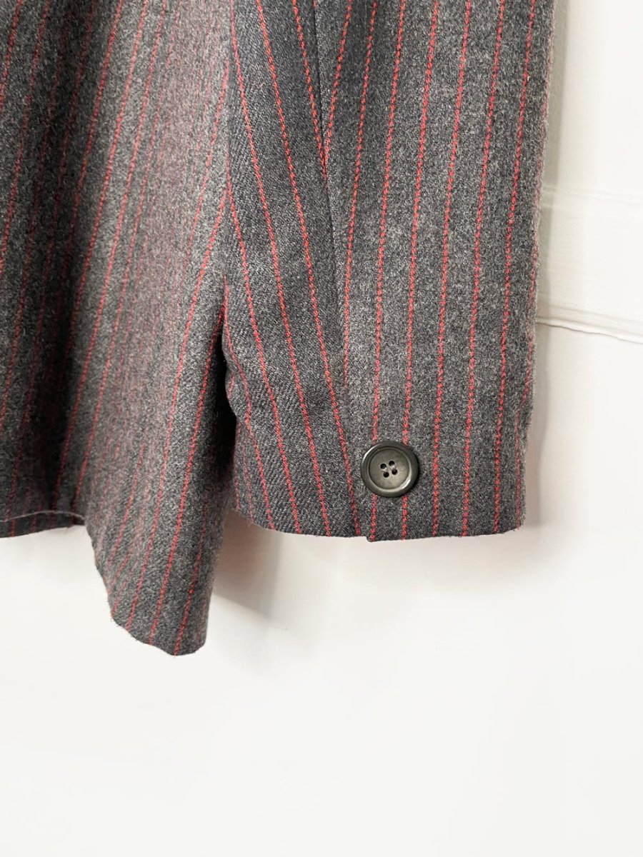 x2 vintage christian dior prêt a porter wool - blend pin stripe blazer + midi skirt set - good market thrift store