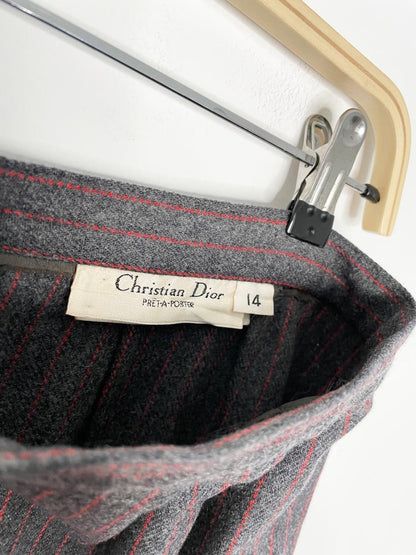 x2 vintage christian dior prêt a porter wool - blend pin stripe blazer + midi skirt set - good market thrift store