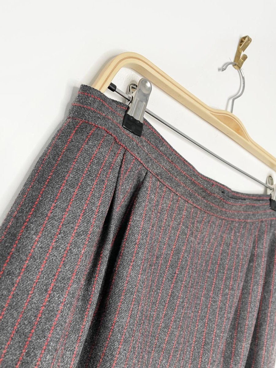 x2 vintage christian dior prêt a porter wool - blend pin stripe blazer + midi skirt set - good market thrift store
