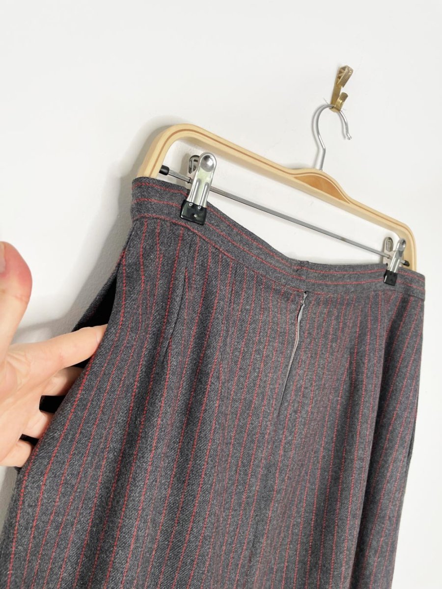 x2 vintage christian dior prêt a porter wool - blend pin stripe blazer + midi skirt set - good market thrift store