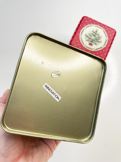 x2 vintage holiday stacking tin set - good market thrift store
