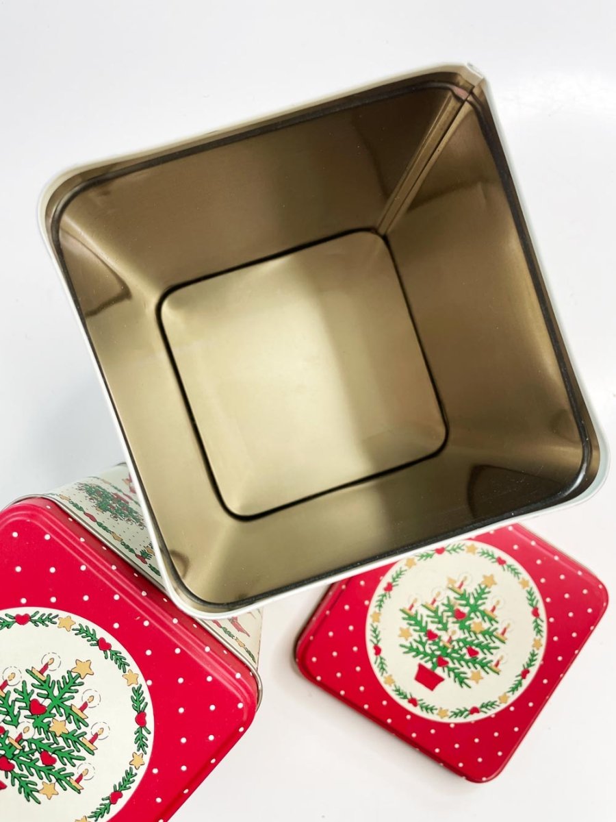 x2 vintage holiday stacking tin set - good market thrift store