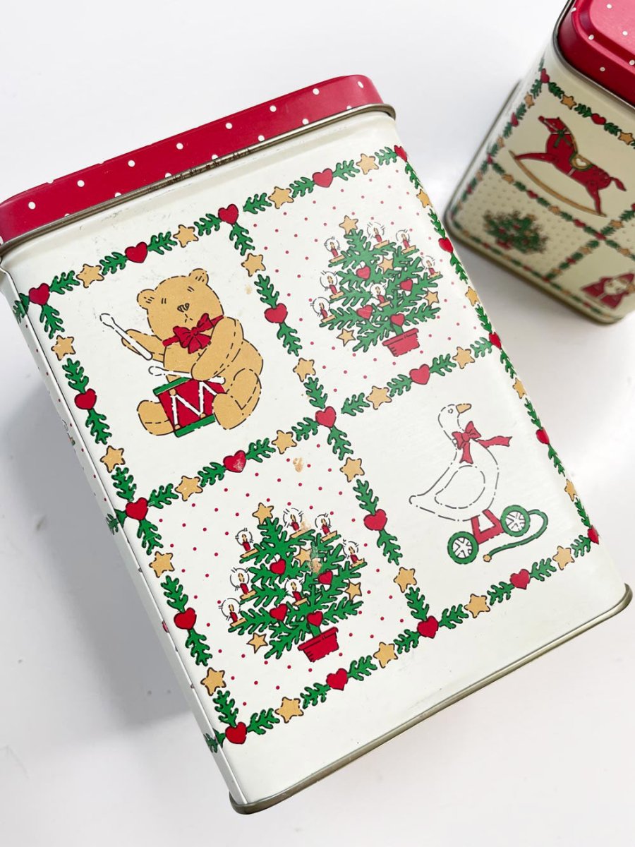 x2 vintage holiday stacking tin set - good market thrift store