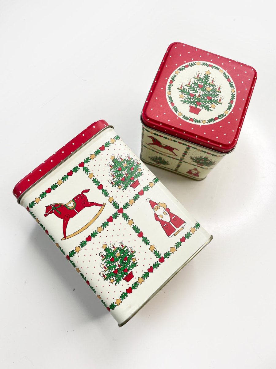 x2 vintage holiday stacking tin set - good market thrift store