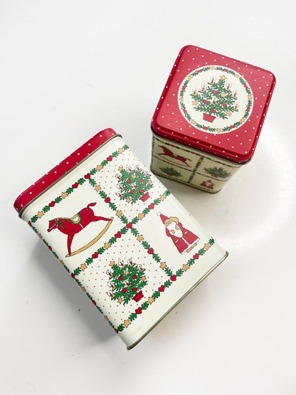 x2 vintage holiday stacking tin set - good market thrift store