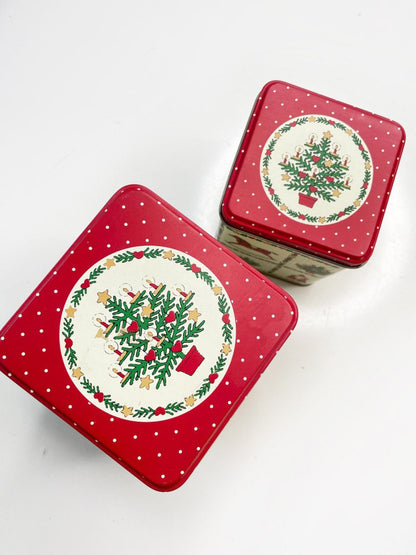 x2 vintage holiday stacking tin set - good market thrift store