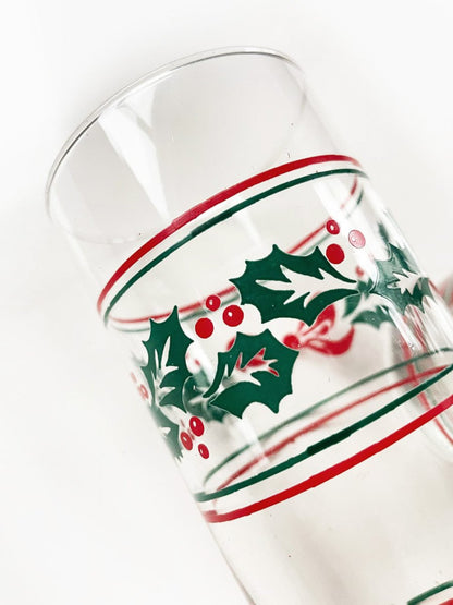 x2 vintage holly + ribbon glass tumblers - good market thrift store