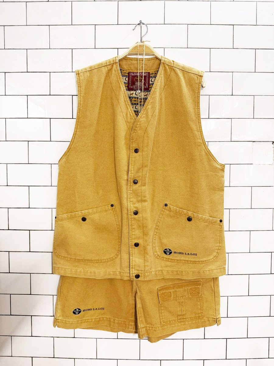 x2 vintage hors la loi canvas utility vest + shorts set - good market thrift store