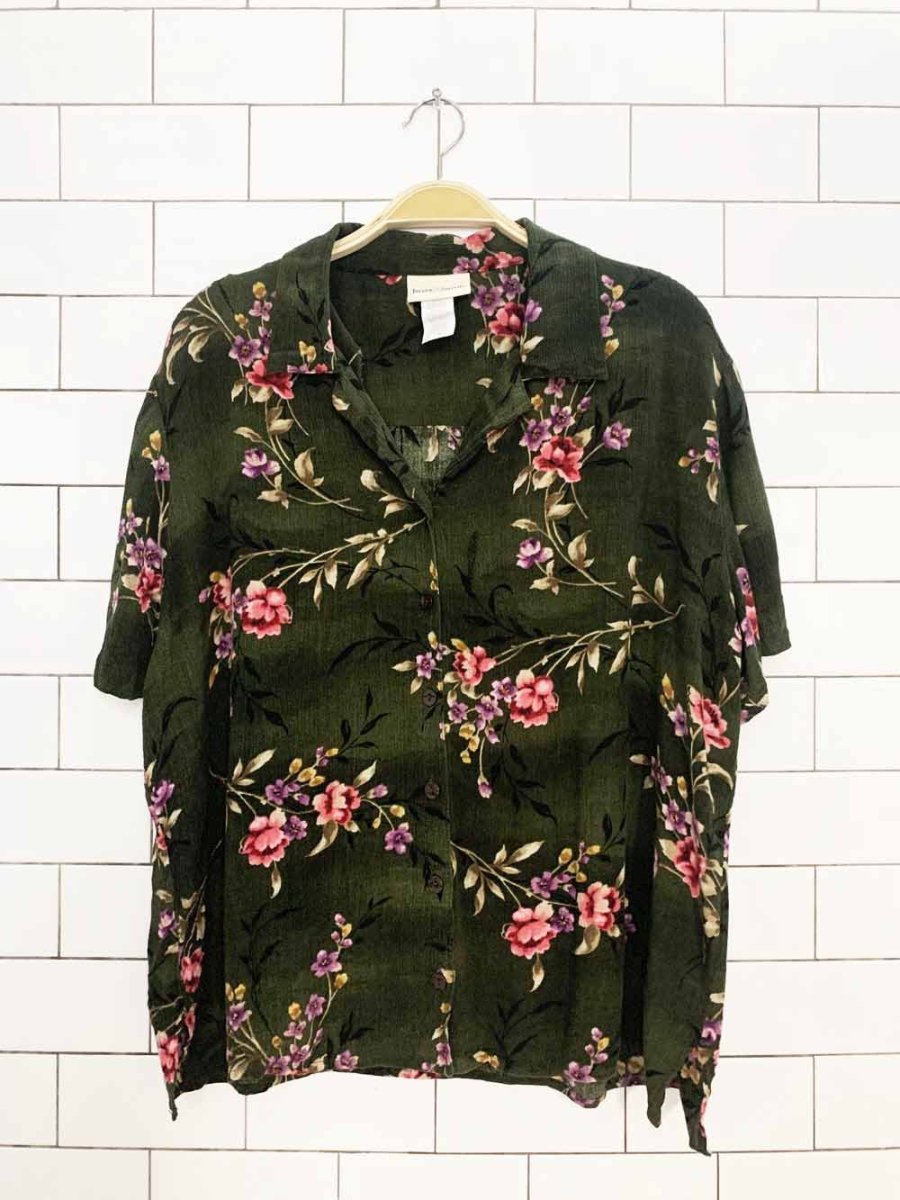 x2 vintage jaclyn & smith floral shirt + shorts resort wear set - good market thrift store